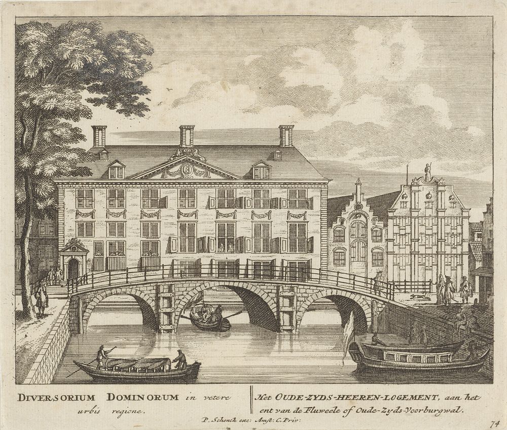 Gezicht op het Oudezijds Herenlogement te Amsterdam (1757 - 1766) by anonymous, Pieter Schenk I, Barent Greve and Staten van…