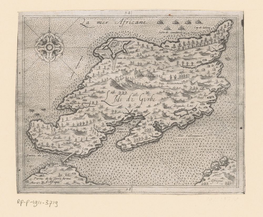 Kaart van het eiland Djerba (1600 - 1700) by anonymous