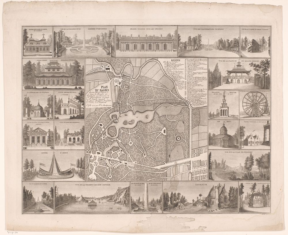 Tuinontwerp met tweeëntwintig aanzichten van tuinhuizen en watervallen in Engelse en Chinese stijl (1793) by Gotthelf…