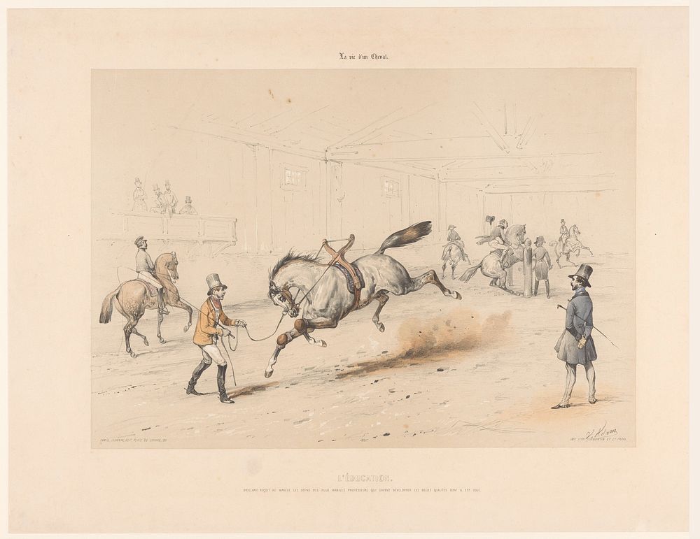 Training van het paard Brillant (1842) by Victor Adam, Formentin and Cie and Henri Jeannin