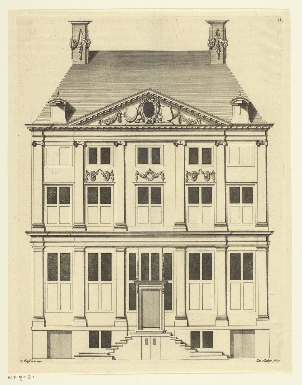 Gevel van een woonhuis in Amsterdam (1674) by Jan Matthysz and Philips Vinckboons II