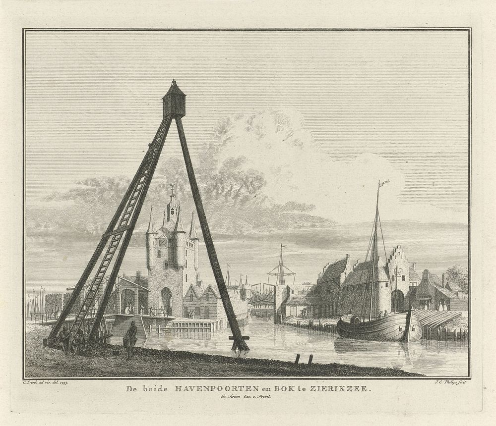 Gezicht op de haven van Zierikzee, 1743 (1751 - 1760) by Jan Caspar Philips, Cornelis Pronk, Isaak Tirion and Staten van…