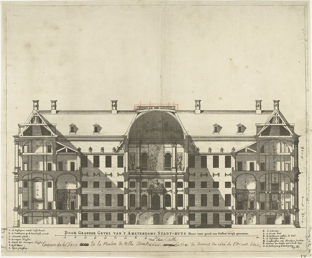 Doorsnede van het Stadhuis op de Dam, door de lengte (1661 - 1706) by Dancker Danckerts, Cornelis Danckerts I, Jacob…