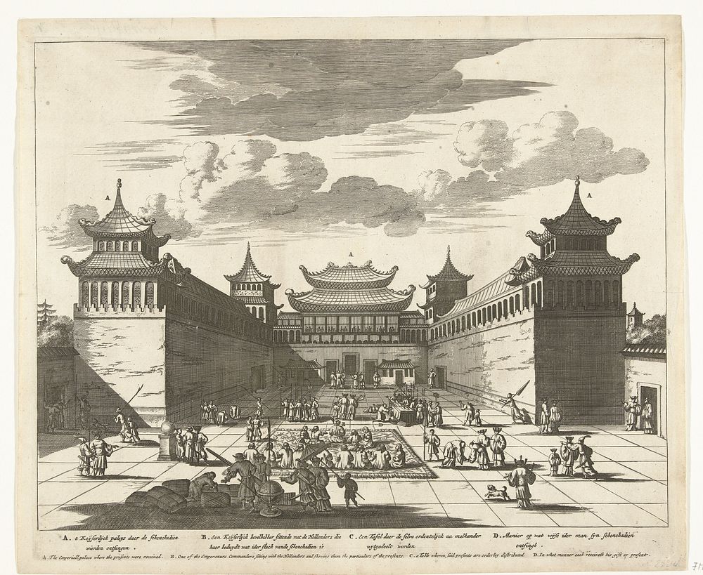 De keizer van China neemt voor het paleis de geschenken van de Hollanders in ontvangst, 1667 (1668 - 1670) by anonymous