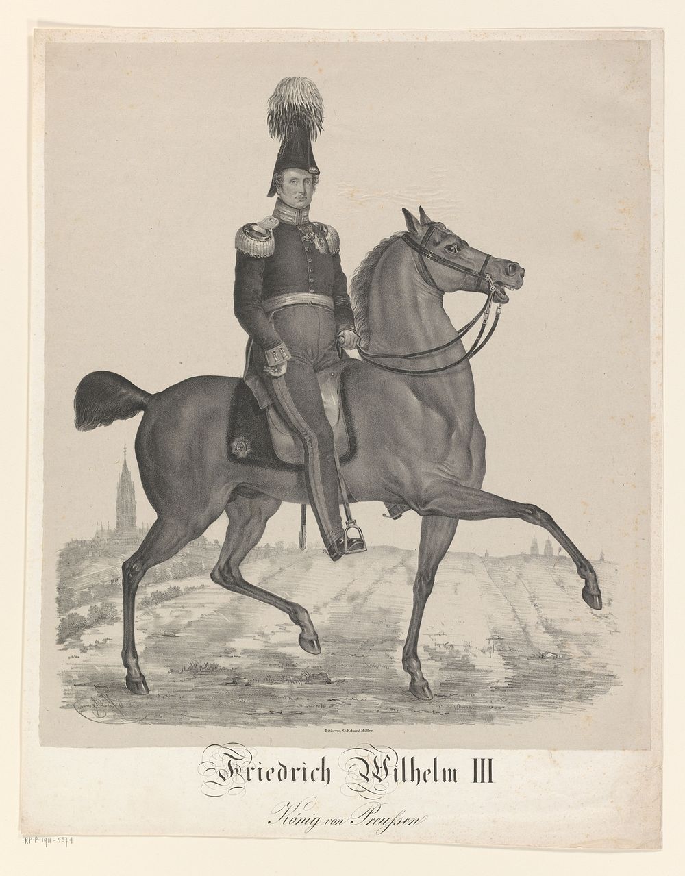 Portret van Frederik Willem III te paard (c. 1822 - c. 1830) by Karl Palzow and G Eduard Müller