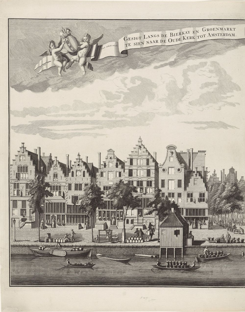 Gezicht op de Oudezijds Voorburgwal (1731 - 1747) by Jan Schenk, Abraham Rademaker and Leonard Schenk