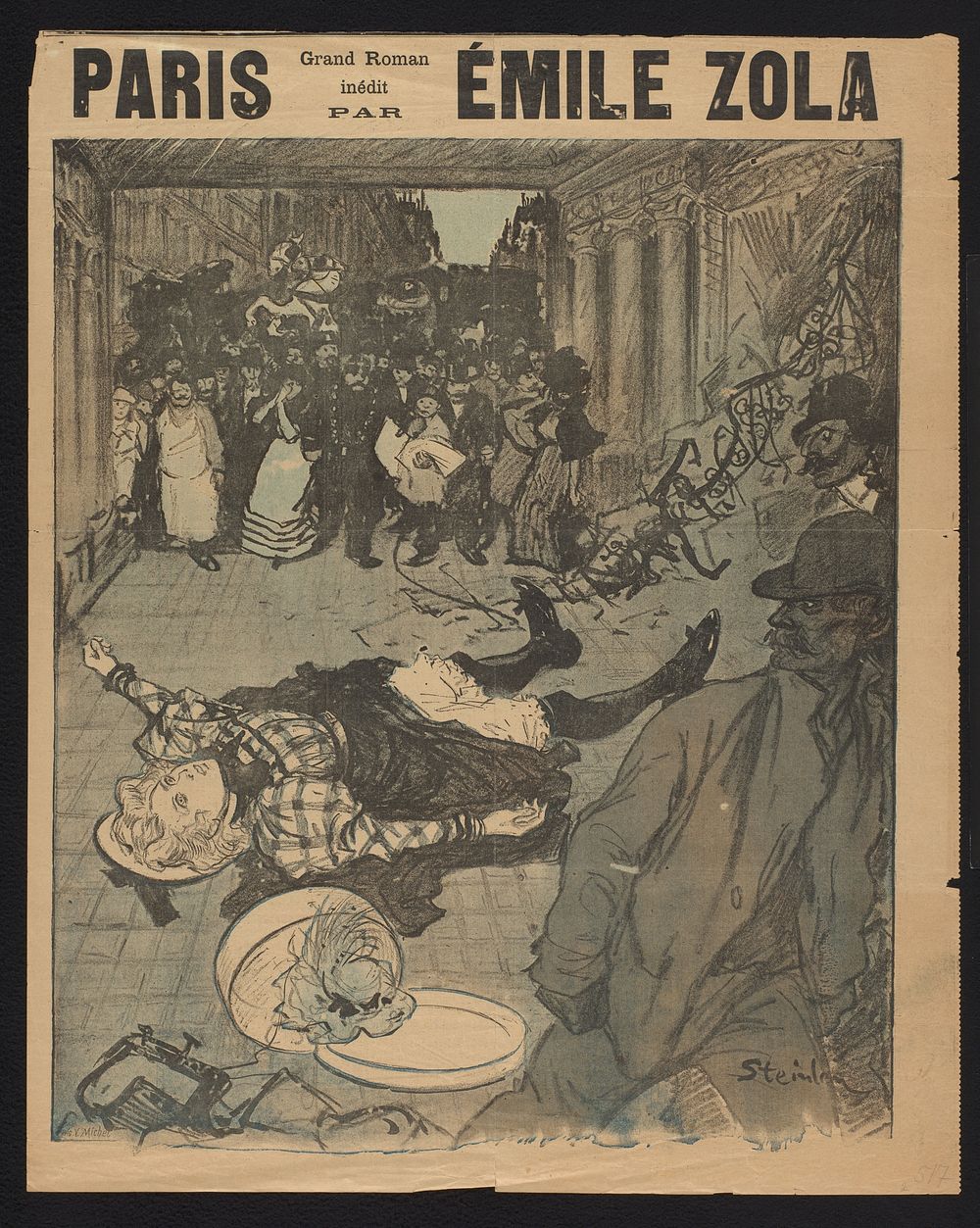 Reclamebiljet voor: Émile Zola, Paris, [1897] (1897) by V Michel, Théophile Alexandre Steinlen, E Charaire and Le Journal