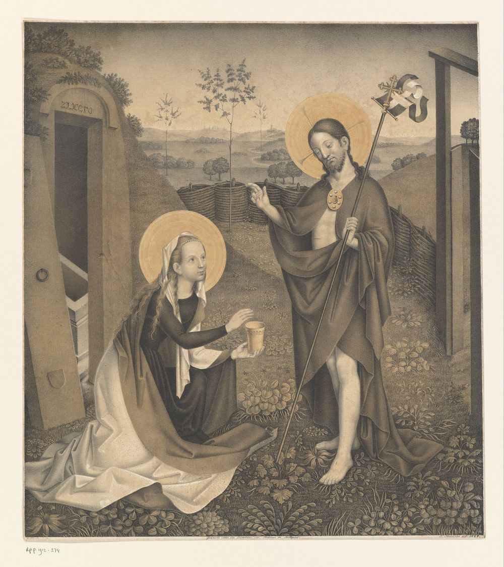 Christus en Maria Magdalena in een omheinde tuin (1824) by Johann Nepomuk Strixner, anonymous and Johann Nepomuk Strixner