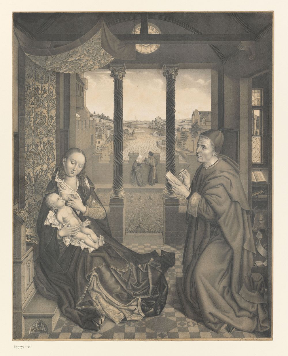 Heilige Lucas tekent Maria met kind (1826) by Johann Nepomuk Strixner, Ignaz Bergmann, Jan van Eyck and Johann Nepomuk…