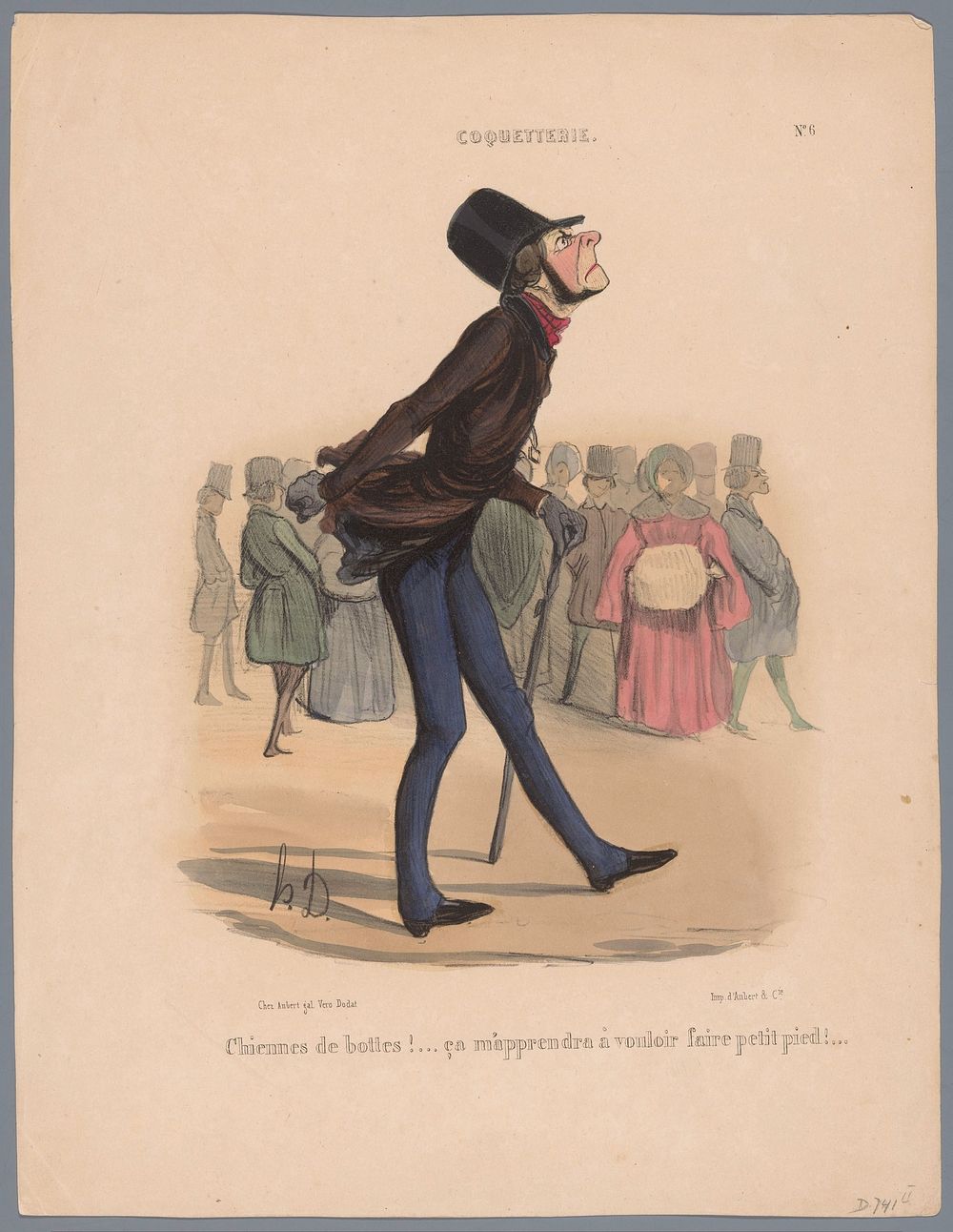 Man loopt op te kleine schoenen (1840) by Honoré Daumier, Aubert and Cie and Aubert and Cie