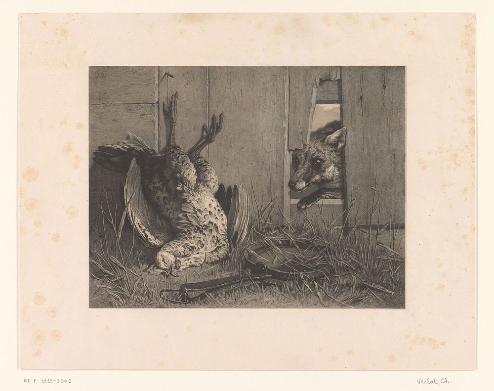 Vos ontdekt een dode haan (1834 - 1890) by Charles Verlat