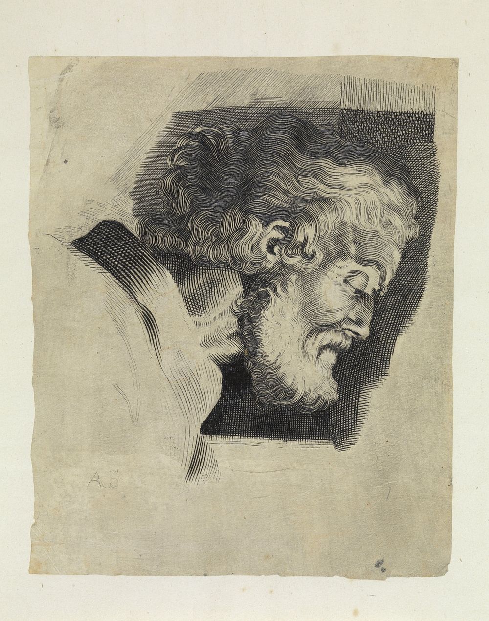 Kop van een grijsaard en profil (1831 - 1904) by Arnoud Schaepkens