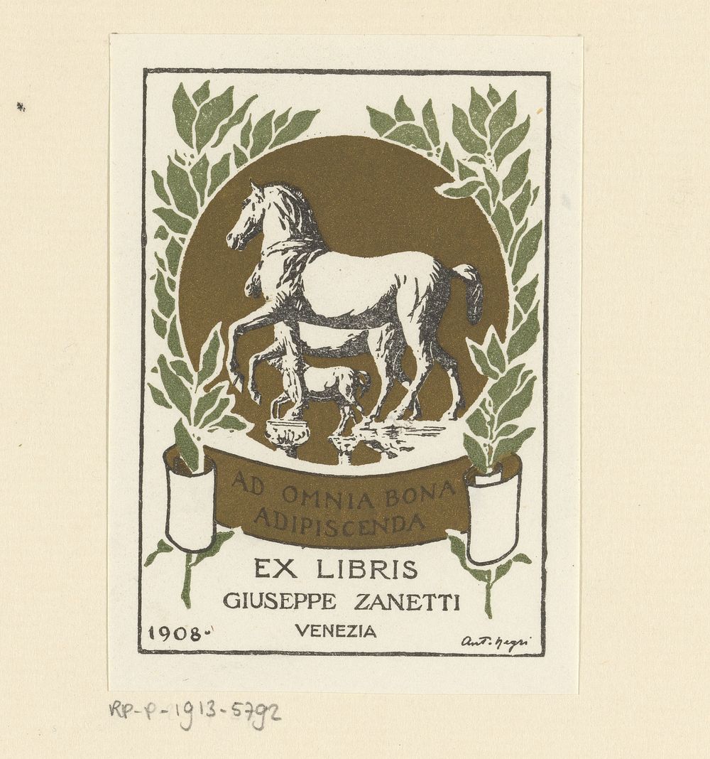 Ex libris van Giuseppe Zanetti (1908) by anonymous and Ant Negri