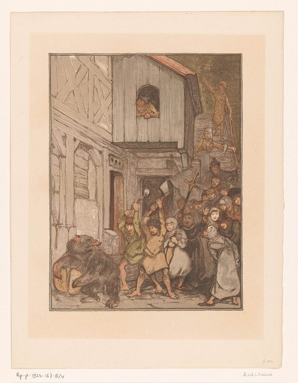 Beer (Bruun) wordt aangevallen door een menigte (1910) by Bernard Willem Wierink