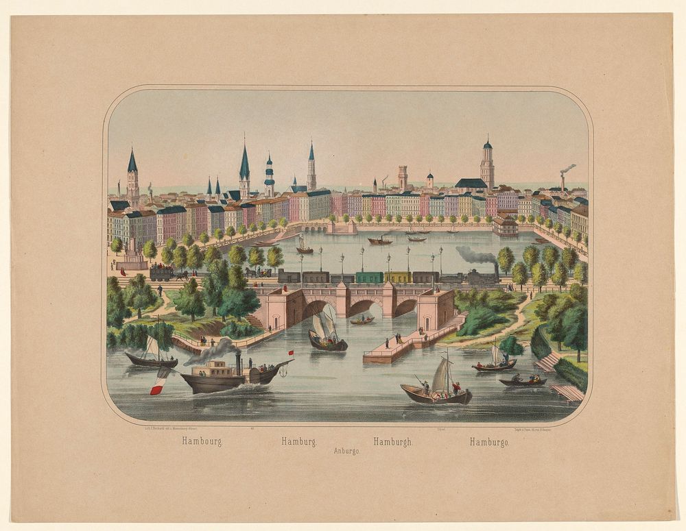 Gezicht op de Binnenalster, te Hamburg (1870 - 1889) by anonymous and Charles Burckhardt