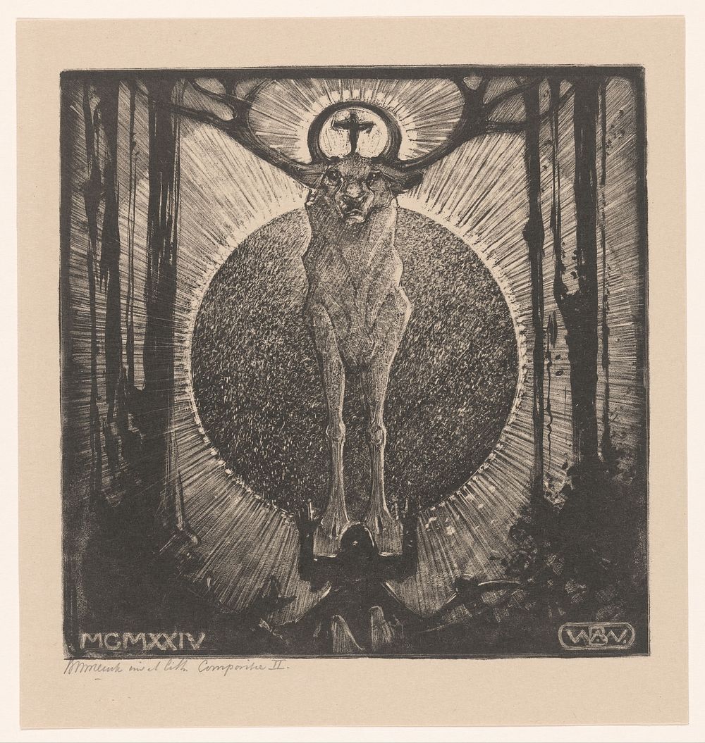 Knielend figuur voor de verschijning van een hert (1924) by Bernard Willem Wierink