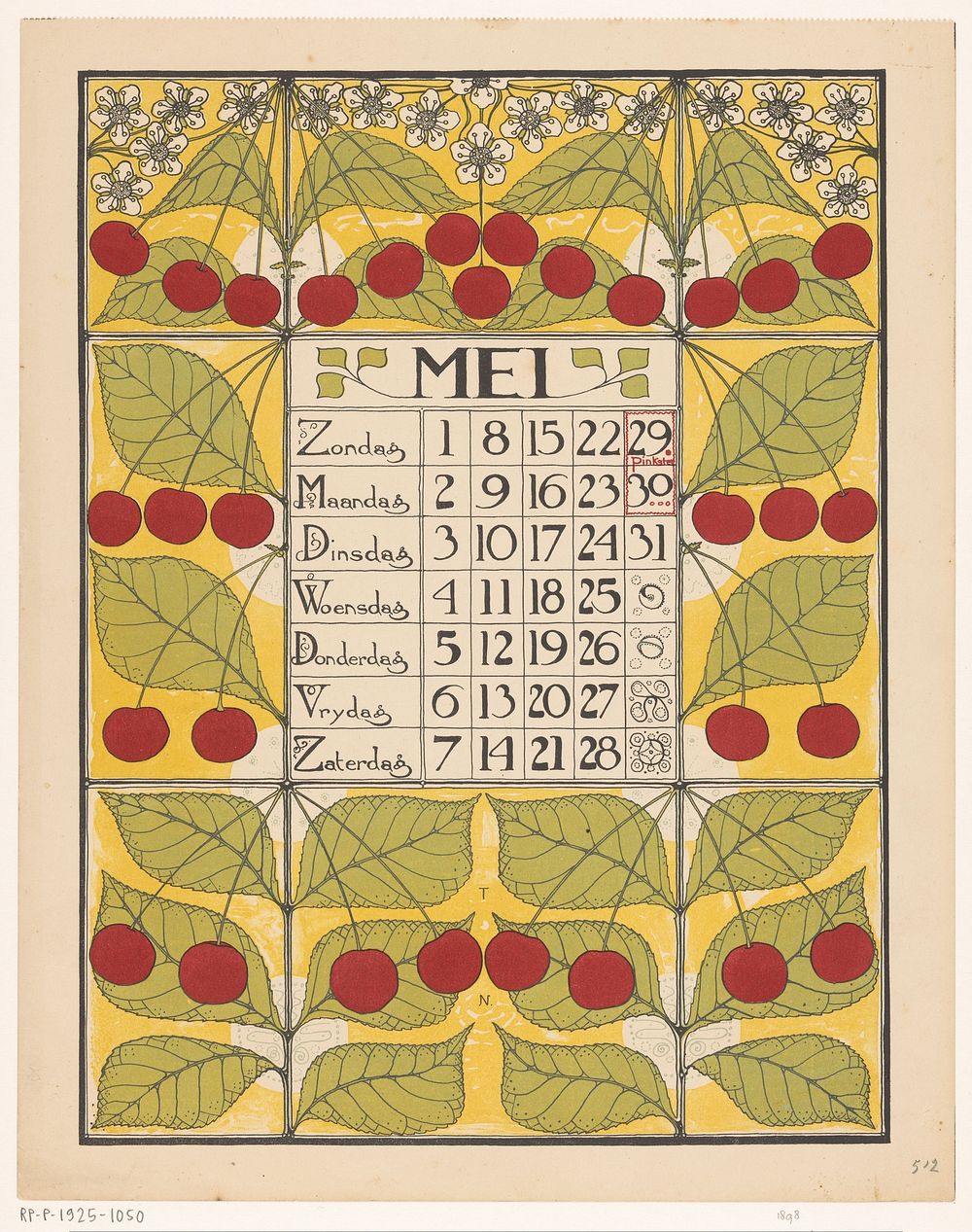 Kalenderblad voor mei 1898 (1897) by Theo Nieuwenhuis and Scheltema and Holkema s Boekhandel
