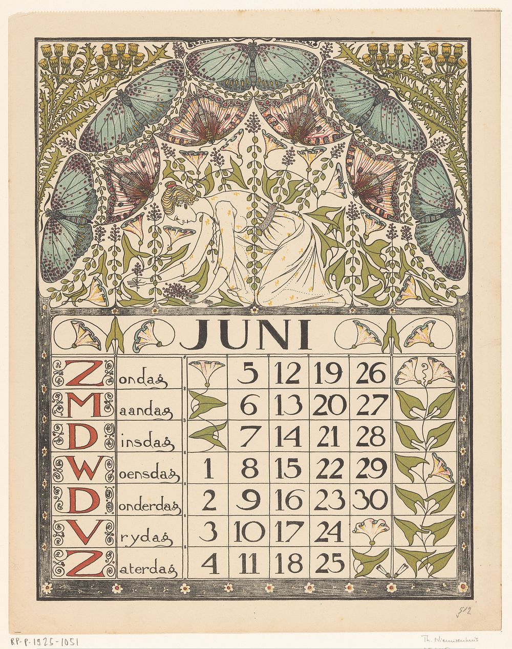 Kalenderblad voor juni 1898 (1897) by Theo Nieuwenhuis and Scheltema and Holkema s Boekhandel