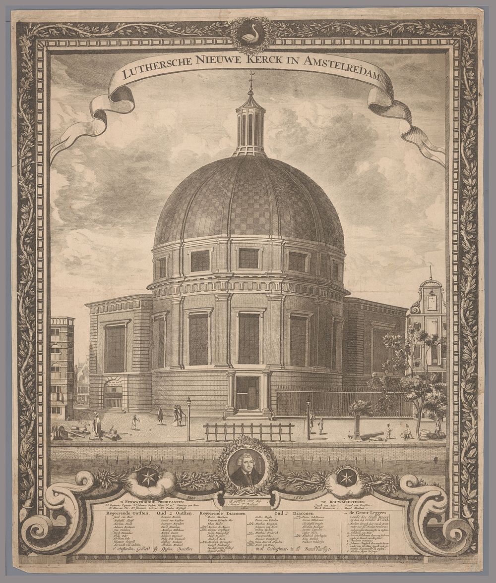 Gezicht op de Ronde Lutherse Kerk te Amsterdam (1680) by Pieter Rodingh and Justus Danckerts