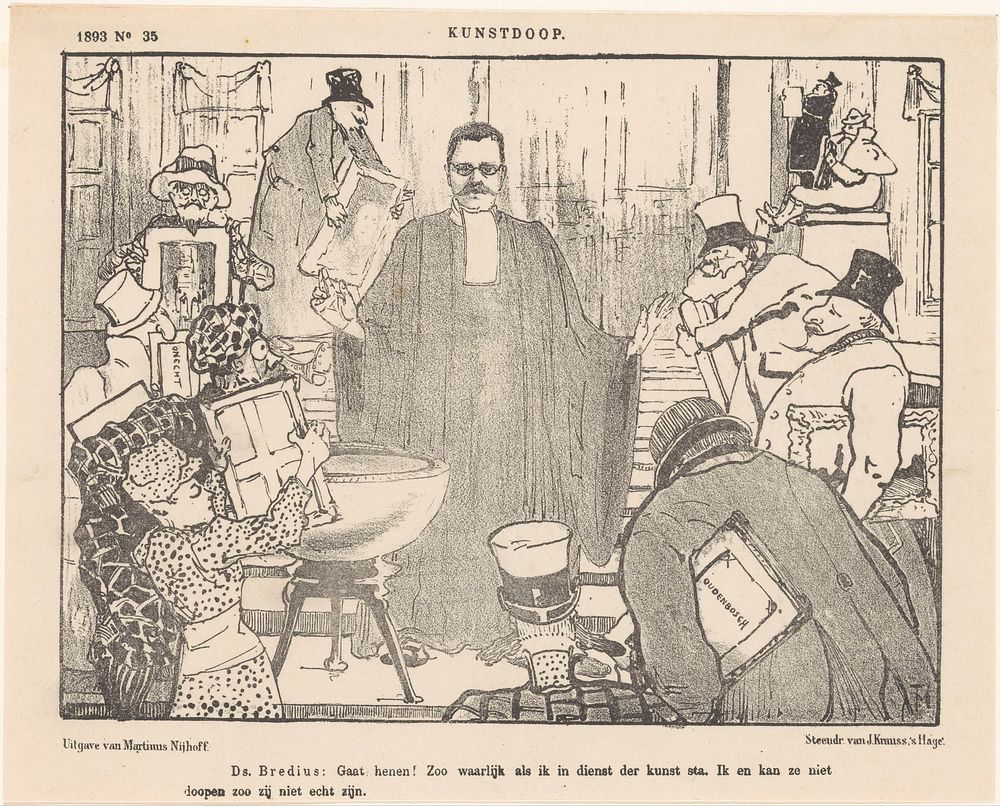 Spotprent over de kunsthistoricus Abraham Bredius (in or before 1893) by Theo van Hoytema, J Krauss and Martinus Nijhoff
