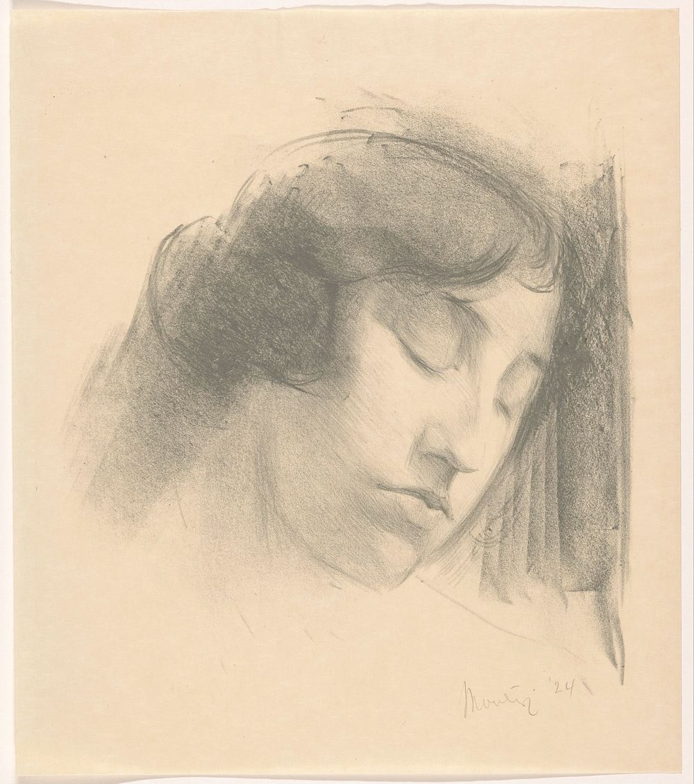 Hoofd van een vrouw met gesloten ogen (1924) by Simon Moulijn
