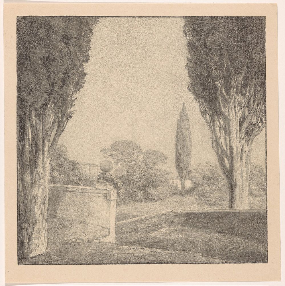 Landschap met muur en cipres (1908) by Simon Moulijn