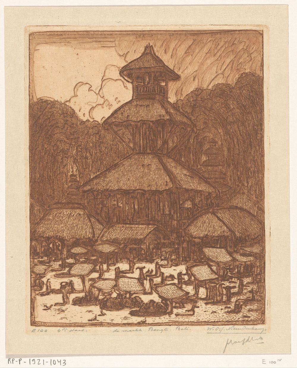 Hanenklopbaan op een markt in Bangli op Bali (1915) by Wijnand Otto Jan Nieuwenkamp