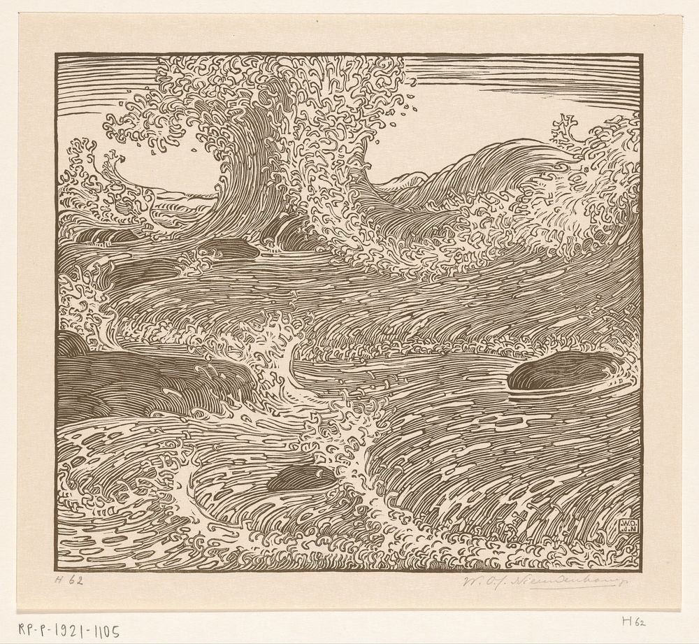 Golven tijdens een storm bij de zuidkust van Bali (1905) by Wijnand Otto Jan Nieuwenkamp