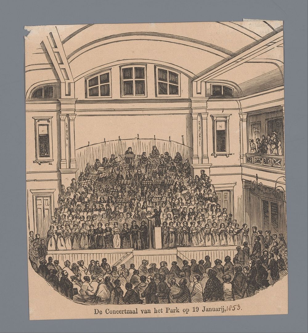 Muzikanten en publiek in de Parkzaal in Amsterdam (1859) by anonymous