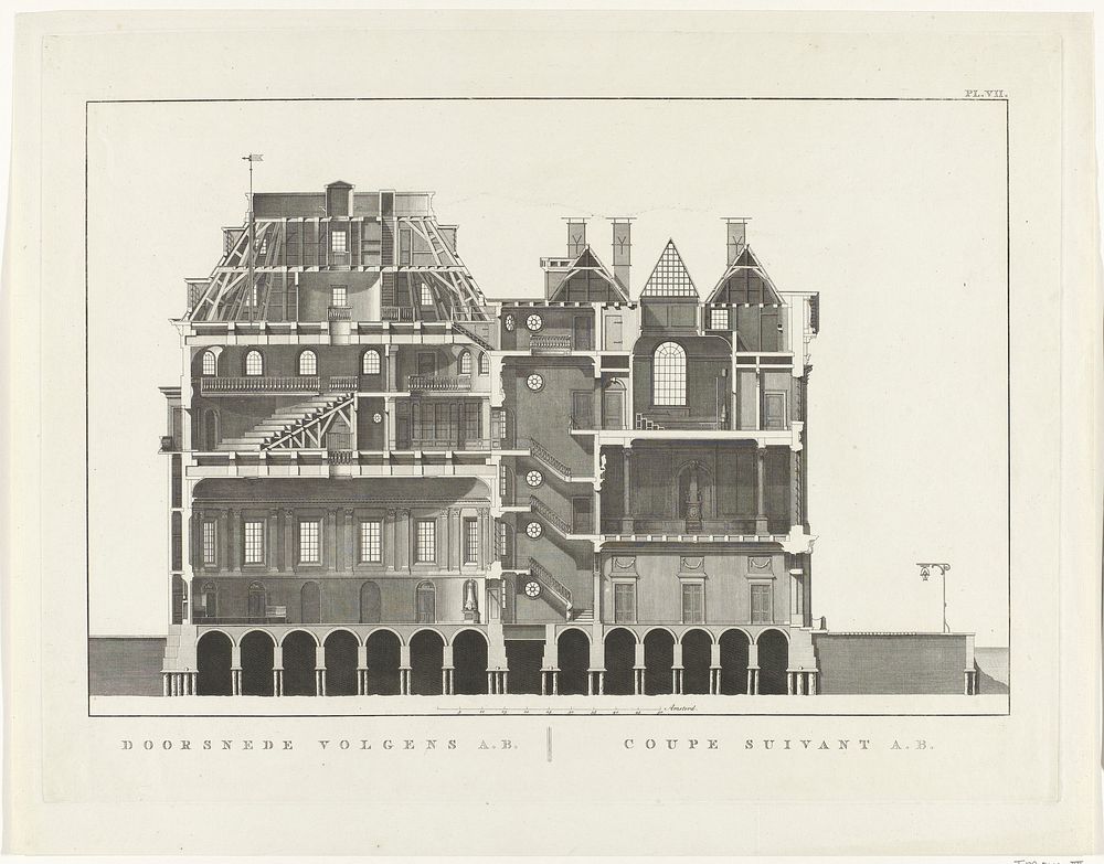 Doorsnede van Felix Meritis te Amsterdam (Pl. VII) (1789 - 1791) by Noach van der Meer II