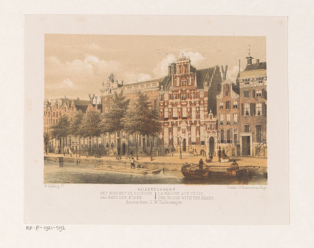 Huis met de Hoofden aan de Keizersgracht (1843 - 1887) by Willem Hekking jr, P Blommers Steendrukkerij van and George…