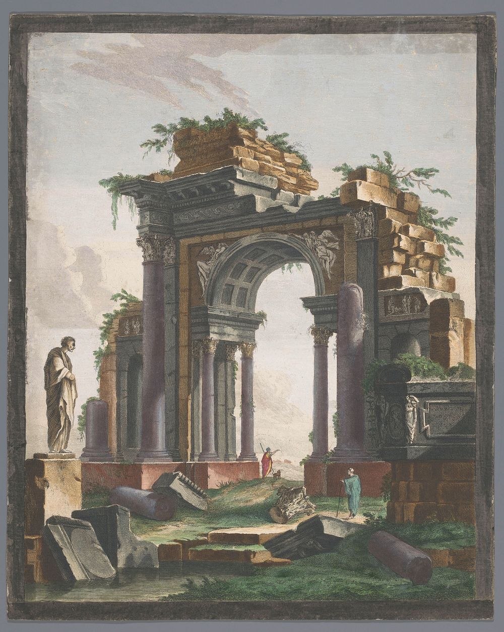 Gezicht op de ruïne van een triomfboog (1753 - 1797) by Pierre François Basan, Pierre Fouquet, Pierre François Basan and…