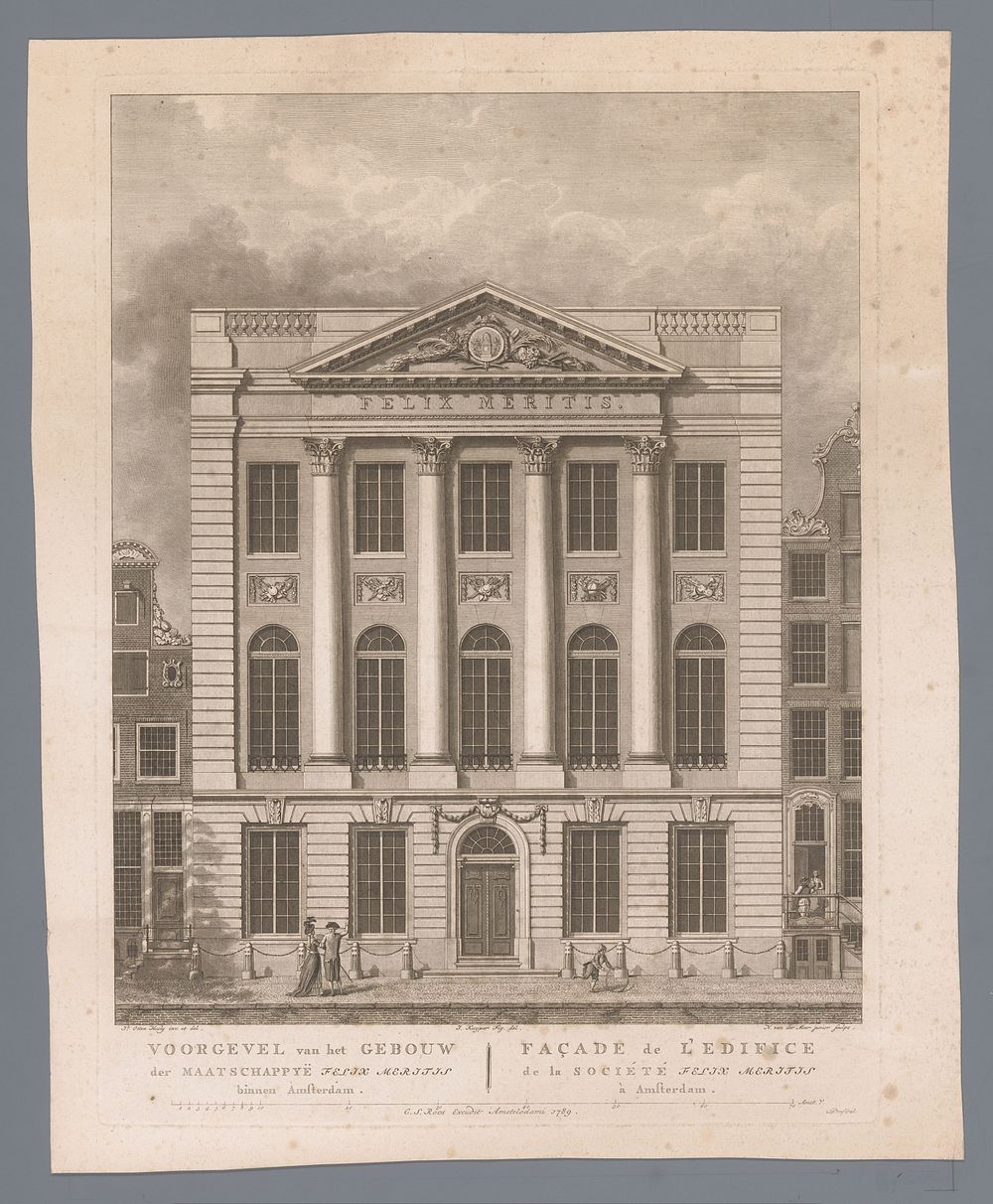 Voorgevel van Felix Meritis (1789) by Noach van der Meer II, Jacob Otten Husley and Cornelis Sebille Roos uitgever
