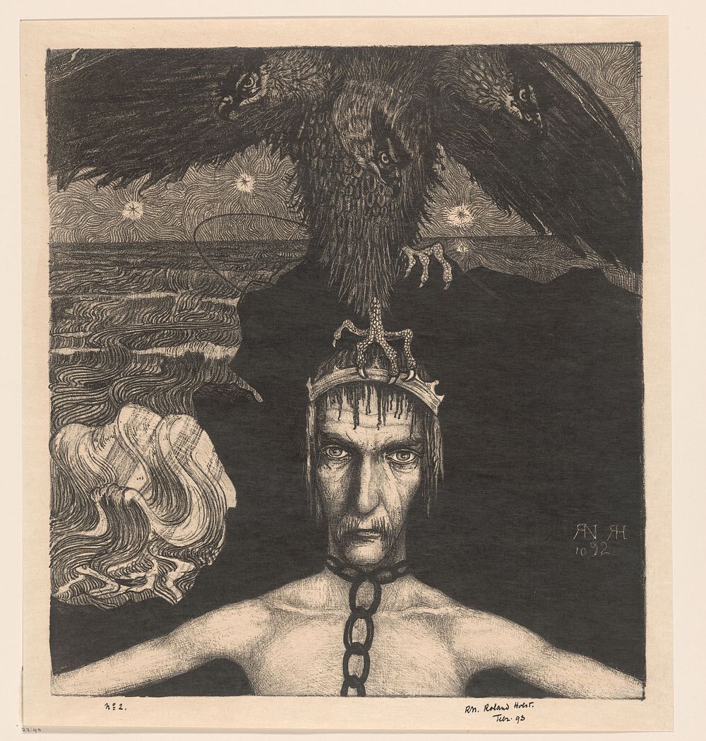 Geketende man met driekoppige roofvogel op het hoofd (1893) by Richard Nicolaüs Roland Holst