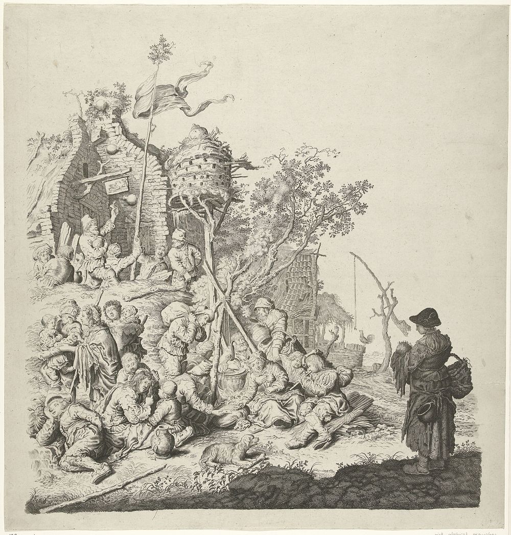 Groep Roma bij een herberg met een duiventil (c. 1616 - c. 1652) by Gerrit Adriaensz de Heer