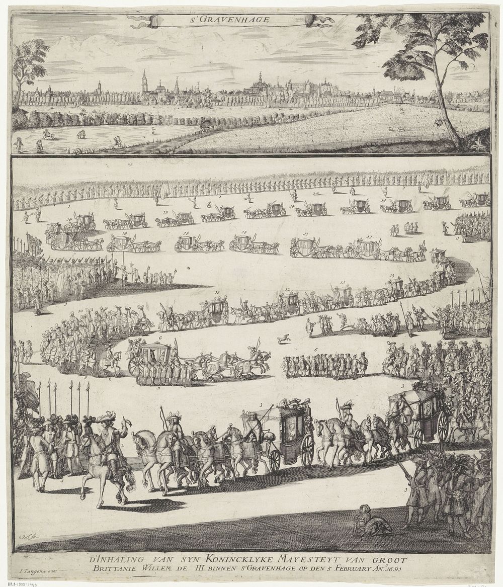 Intocht van Willem III te Den Haag, 1691 (1691) by Melis Jansz Kock and Johannes Tangena 17e eeuw