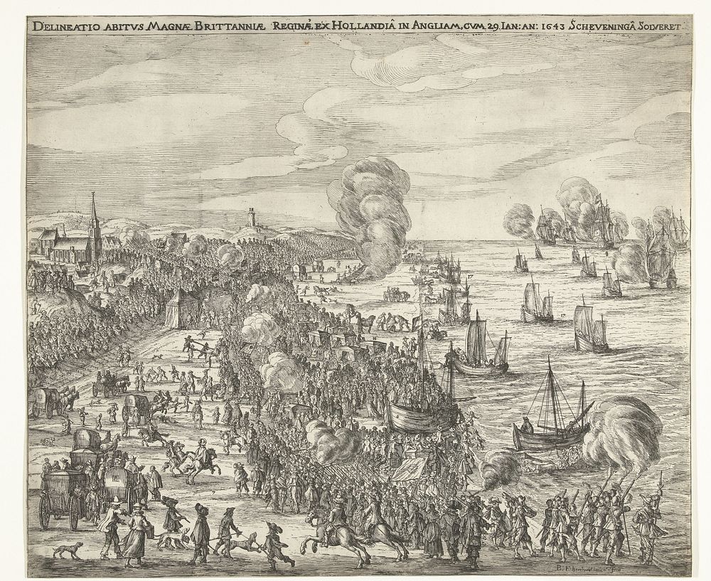 Vertrek van koningin Henrietta Maria vanuit Scheveningen naar Engeland, 1643 (1643) by Balthasar Florisz van Berckenrode and…