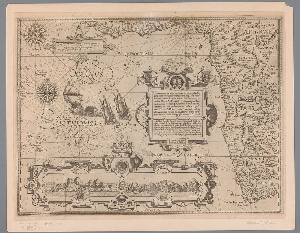Kaart van West-Afrika van Guinee tot aan Kaap de Goede Hoop (1595 - 1596) by Arnold Floris van Langren, Arnold Floris van…