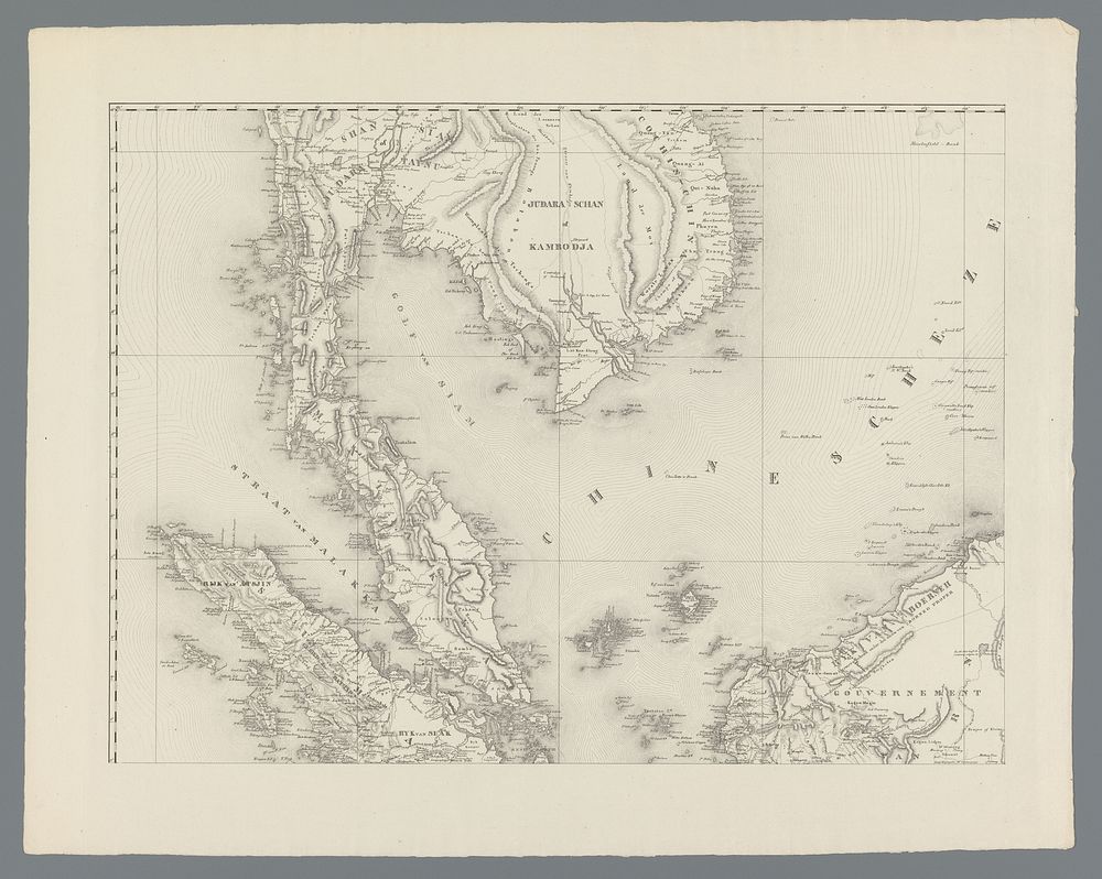 Kaart van Nederlands-Oost-Indië, deel linksboven (1847) by Franciscus Josephus Ensinck, W Beyerinck, J M Bruyn and J F W A…