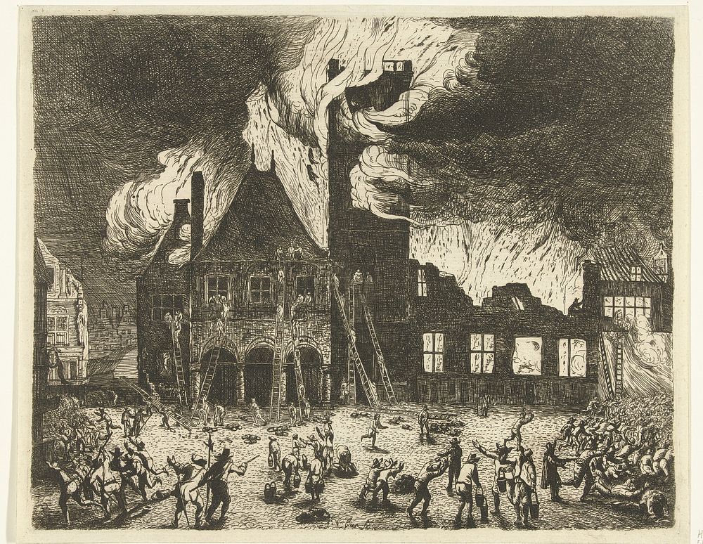 De brand in het Oude Stadhuis van Amsterdam, 1652 (1652) by Jan de Baen