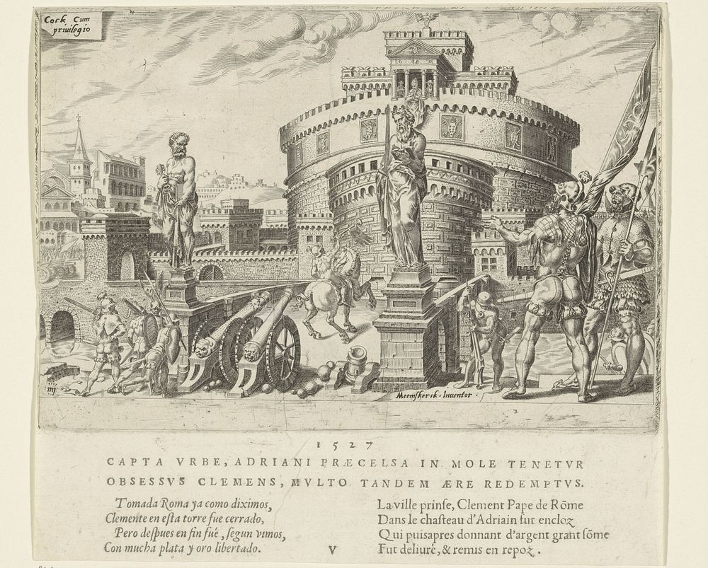 Belegering van de Engelenburcht, 1527 (1555 - 1556) by Dirck Volckertsz Coornhert, Maarten van Heemskerck, Hieronymus Cock…