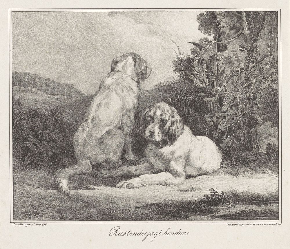 Rustende jachthonden (1820 - 1895) by Gijsbertus Craeyvanger, Gijsbertus Craeyvanger and Desguerrois and Co