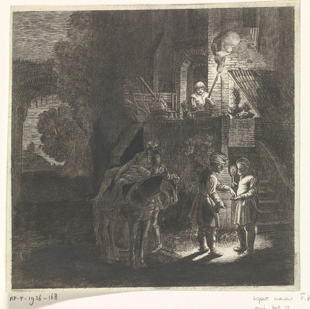 De barmhartige Samaritaan betaalt de herbergier (1620 - 1670) by Jan van de Velde II and anonymous