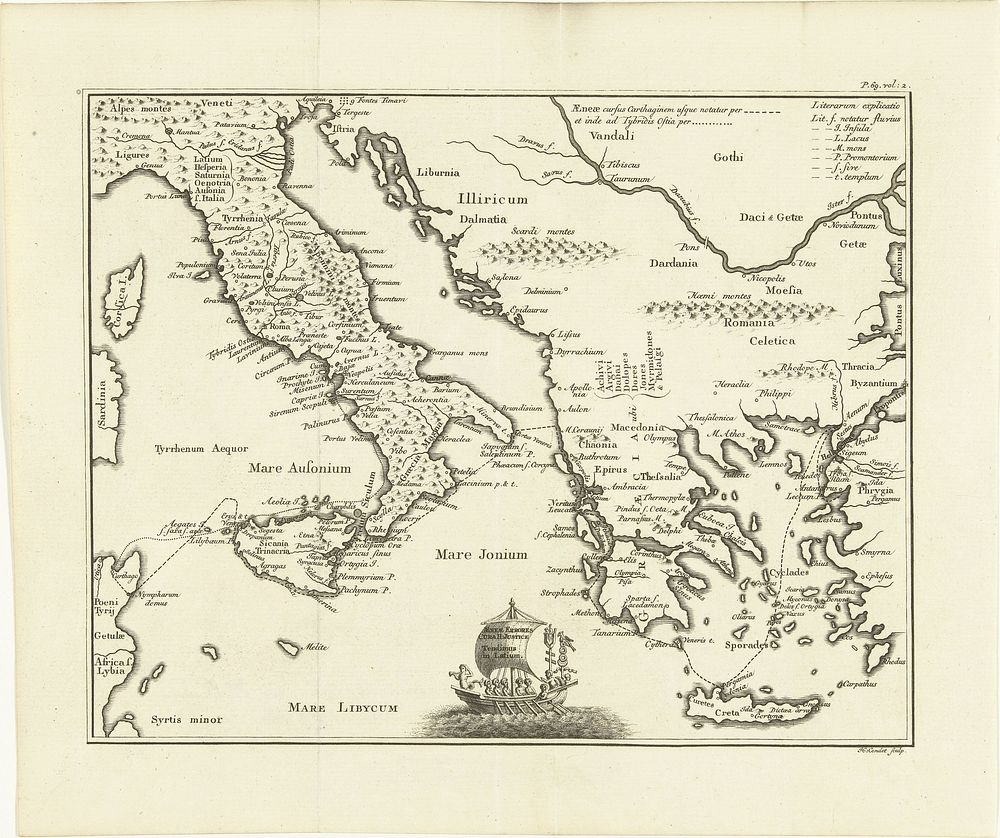 Historische kaart van Griekenland en Italië (1757 - 1765) by Harmanus Condet
