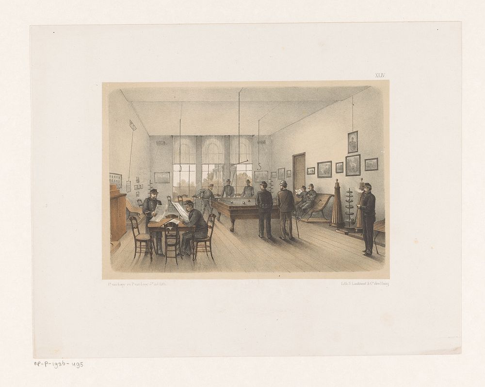 Militairen in een biljartkamer (1881) by Pieter van Looy Jr, Pieter van Looy and Samuel Lankhout and Co