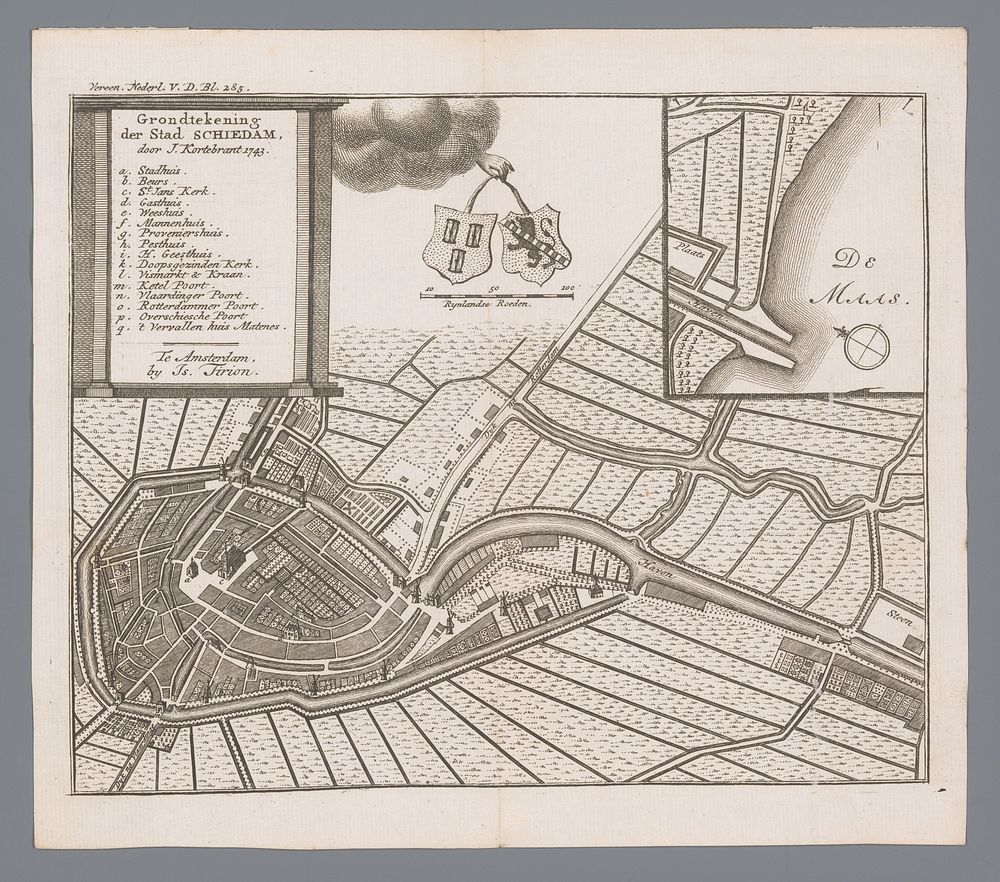 Plattegrond van de stad Schiedam (1743) by anonymous, J Kortebrant and Isaak Tirion