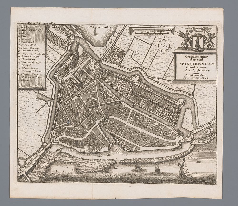 Plattegrond van Monnickendam (1743) by anonymous, A v d Gronden and Isaak Tirion