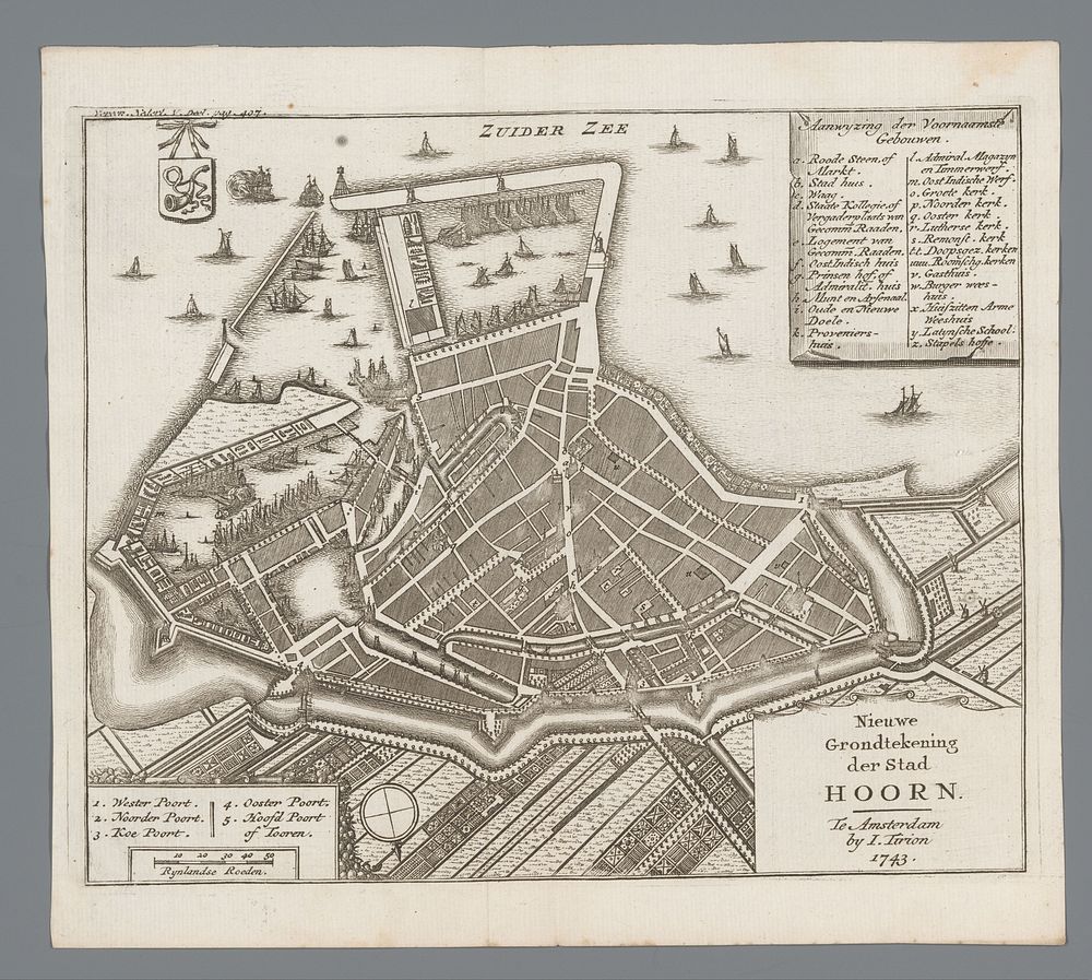 Plattegrond van de stad Hoorn (1743) by anonymous and Isaak Tirion
