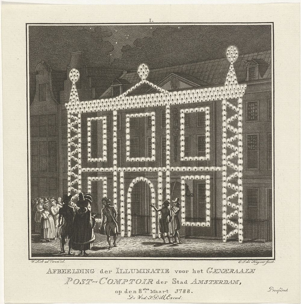 Verlichting van het postkantoor te Amsterdam (1788 - 1790) by Carel Jacob de Huyser, Willem Kok and weduwe Jan Dóll