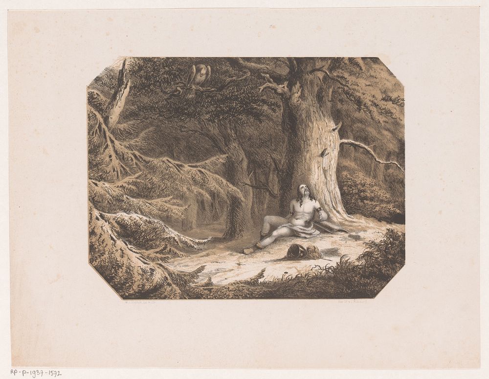 Half ontklede man in het bos (1847 - c. 1863) by Willem Jacob Hofdijk, Willem Jacob Hofdijk, Koninklijke Nederlandse…